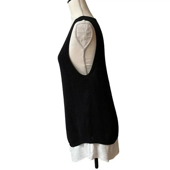 LOFT Mixed Media Knit Shell Top Black Sleeveless Vest with Polka Dot Hem Size M - Picture 9 of 15